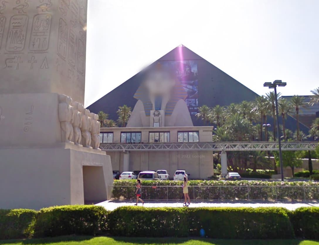 “The face of the sphinx at the Luxor hotel in Las Vegas is blurred out due to Google's face recognition software.”